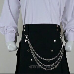 Traditional Scottish Cargo Kilt Utility Knee length skirts with Silver Chains